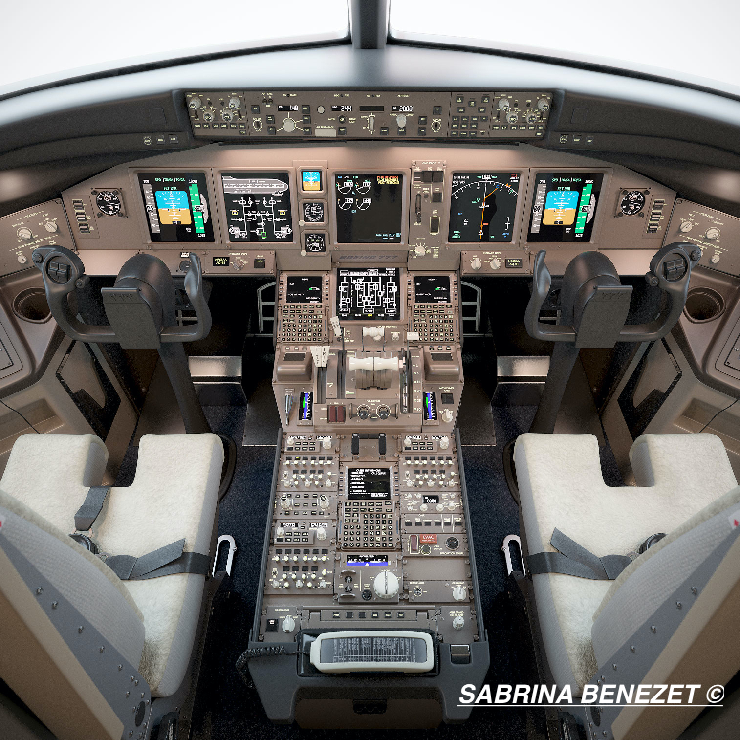 Image d'un COCKPIT BOEING 777 lors d'une opération TSCM par SABRINA BENEZET SA TSCM SWITZERLAND