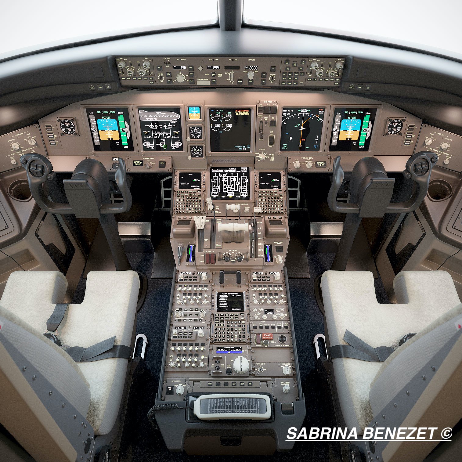 Image d'un COCKPIT BOEING 777 lors d'une opération TSCM par SABRINA BENEZET SA TSCM SWITZERLAND